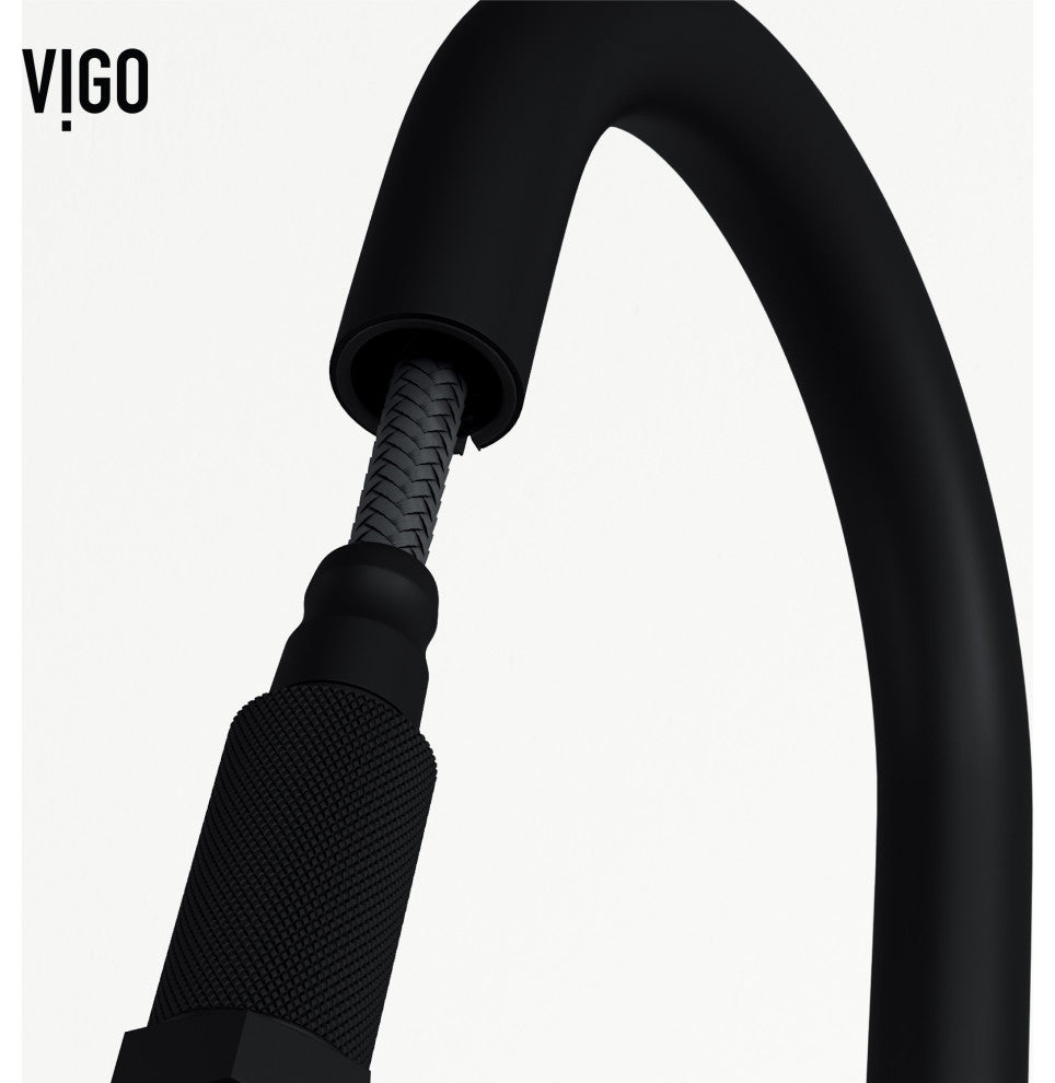 VIGO Hart Arched 18" H Single Handle Pull-Down Kitchen Faucet, Matte Black, Without Extras