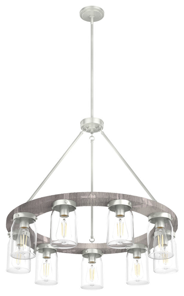 Devon Park Brushed Nickel and Grey Wood 9 Light Chandelier Ceiling Light Fixture