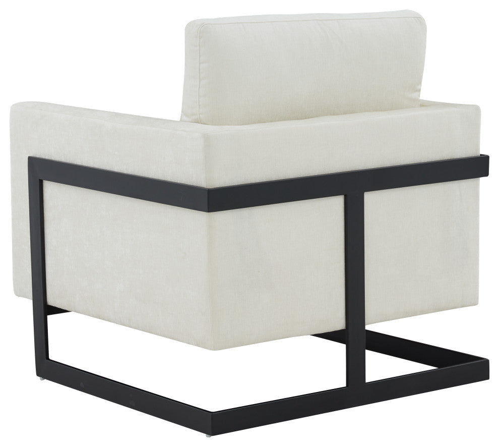 Modrest Prince Contemporary White Fabric + Black Metal Accent Chair