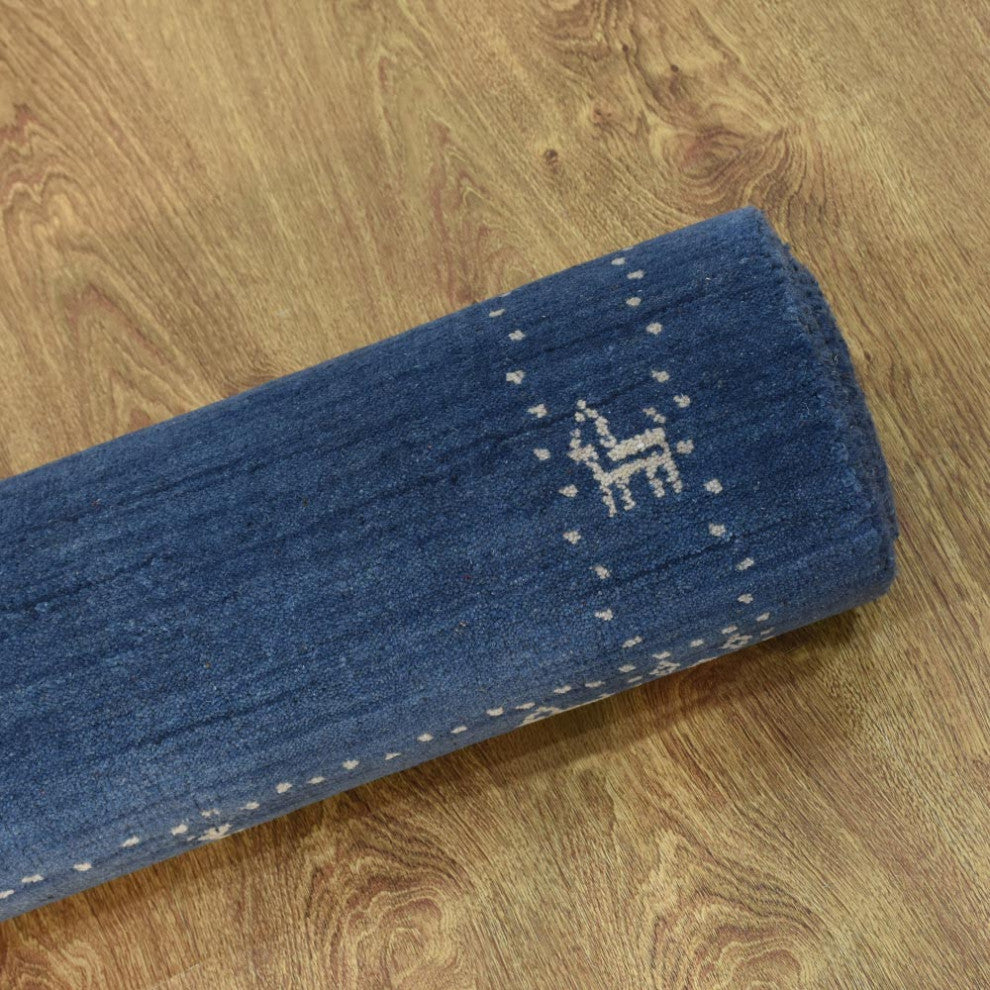 HAND KNOTTED LOOM WOOL ECO-FRIENDLY AREA RUGS - Runner, Blue, Contemporary