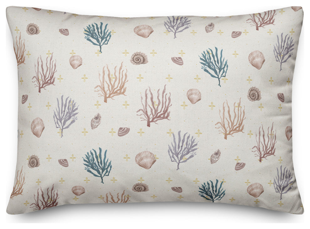 Multi Shell Coral and Yellow Plus on White 20 x 14 Spun Poly Pillow