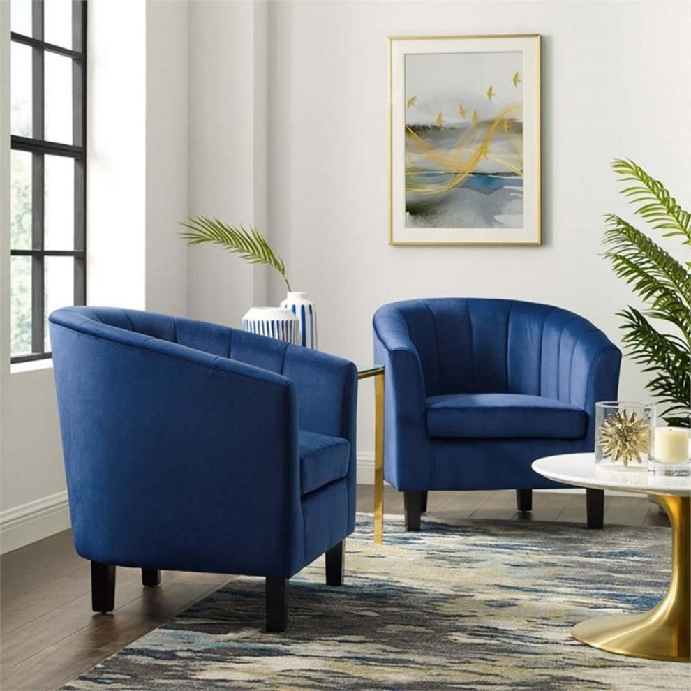Prospect Channel Tufted Performance Velvet Armchair Set of 2 Navy