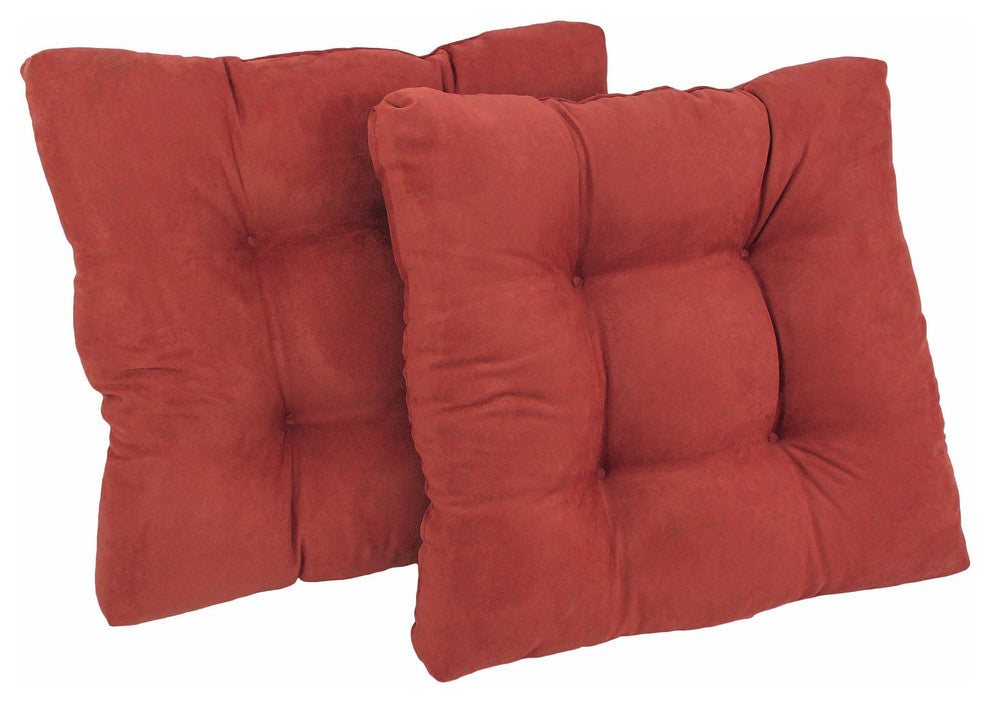 19" Squared Microsuede Tufted Dining Chair Cushion, Set of 2, Red Wine