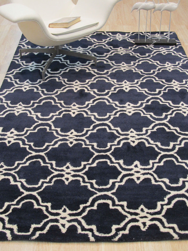 Blue Traditional Trellis Moroccan Area Rug
