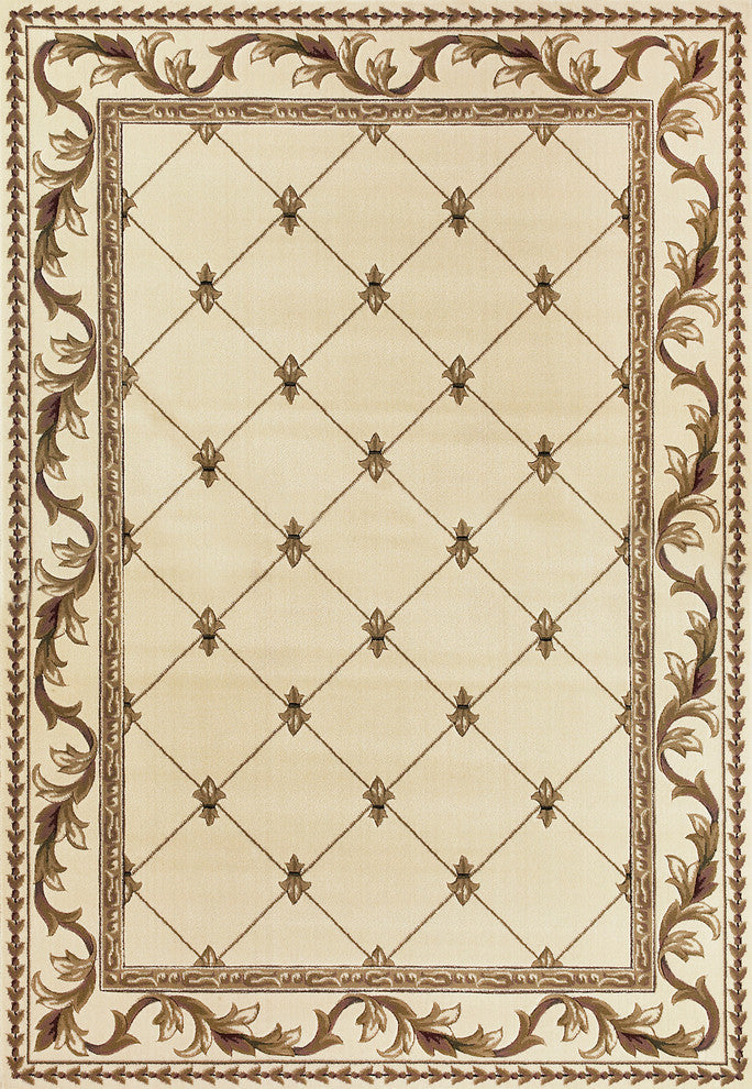 Corinthian 5318 Ivory Fleur-De-Lis Border Rug, 5'3"x7'7"