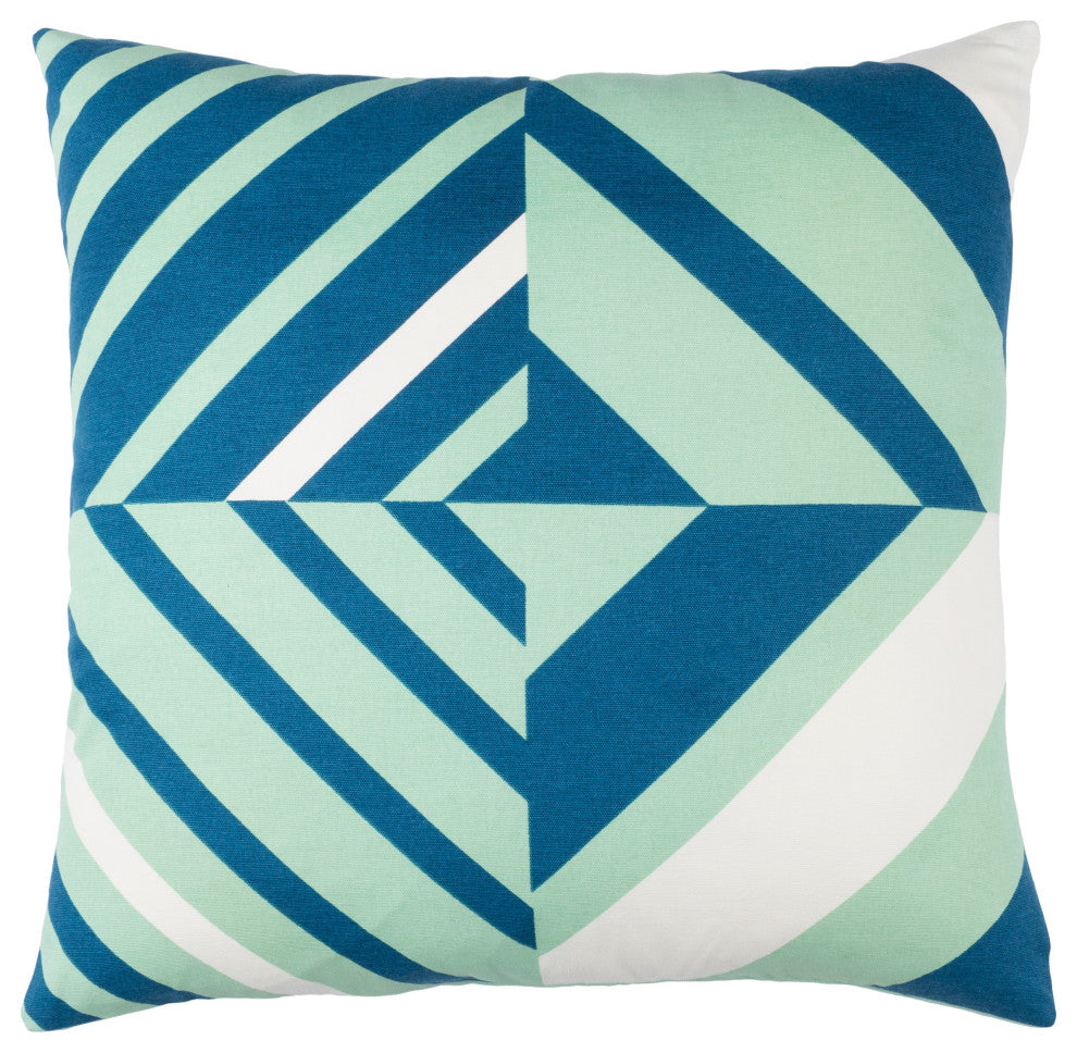 Surya Lina INA-014 20"x20" Pillow Cover, Mint/Cream/Dark Blue