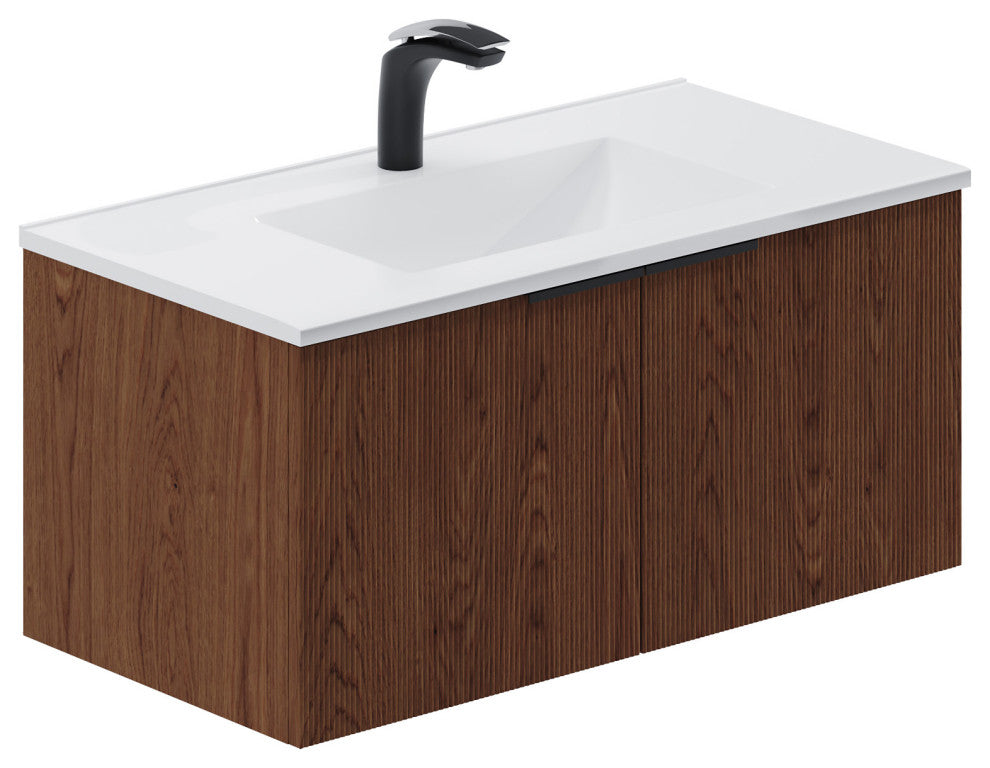 Pershing 36" Single Vanity Set, Walnut, Ceramic Basin