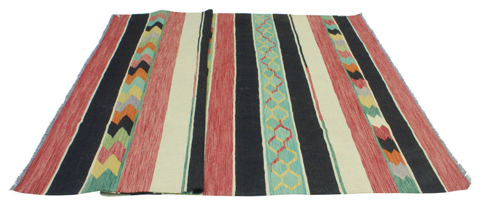 Modern Flatweave Violeta Ivory/Black Rug, 6'6x10'0