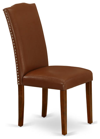 3Pc 48/60" Dinette Table, 2 Chair, Brown Flaux Leather