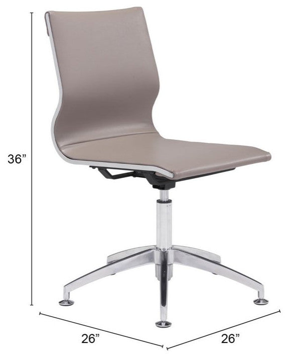 Elegant Office Chair, Slim Design With Chrome Base & Faux Leather Seat, Taupe