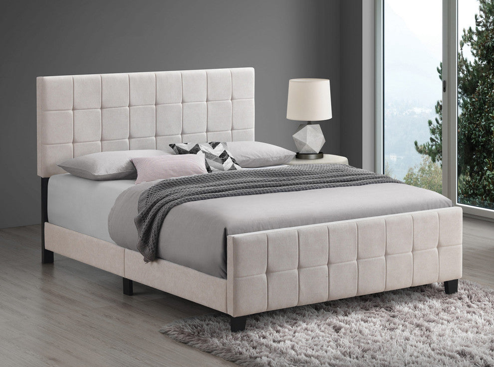 Queen Size Fabric Upholstered Panel Bed, Beige
