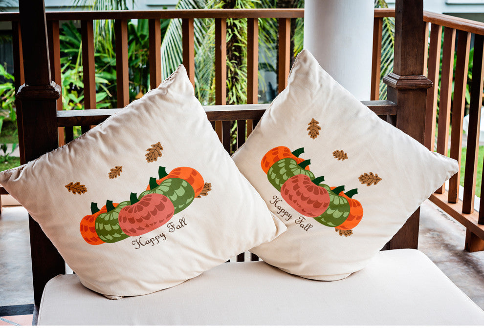Happy Fall Pumpkins Indoor/Outdoor Throw Pillow, Coral, 20"x20"