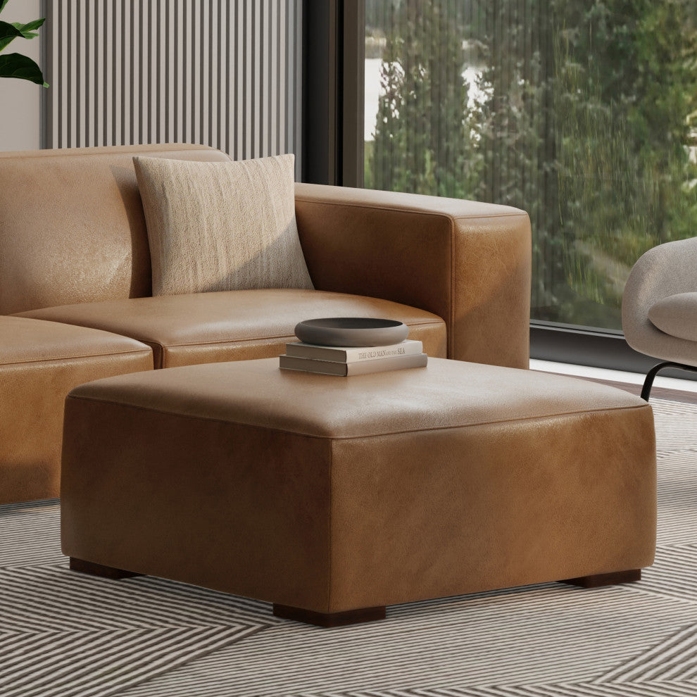 Rex Ottoman in Genuine Leather , Fully Assembled