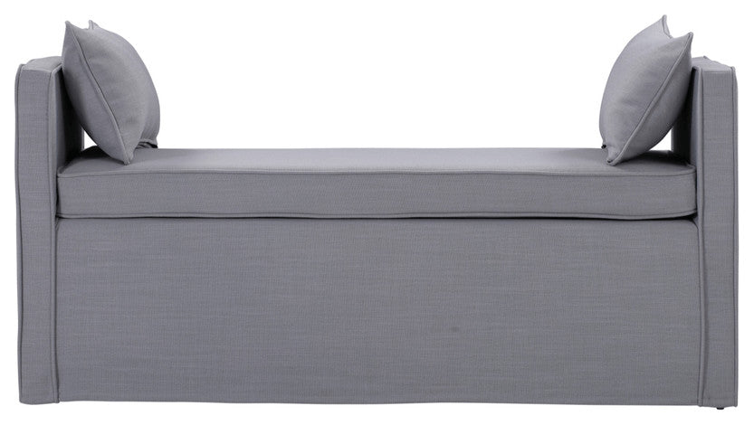 53" Light Gray And Black Upholstered Linen Bench