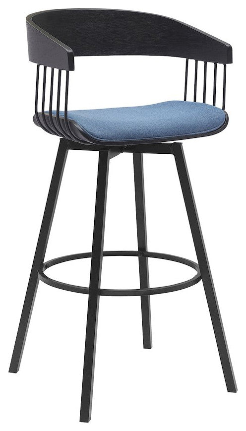 Athena Upholstered Wood Swivel Bar or Counter Stool with Black Metal