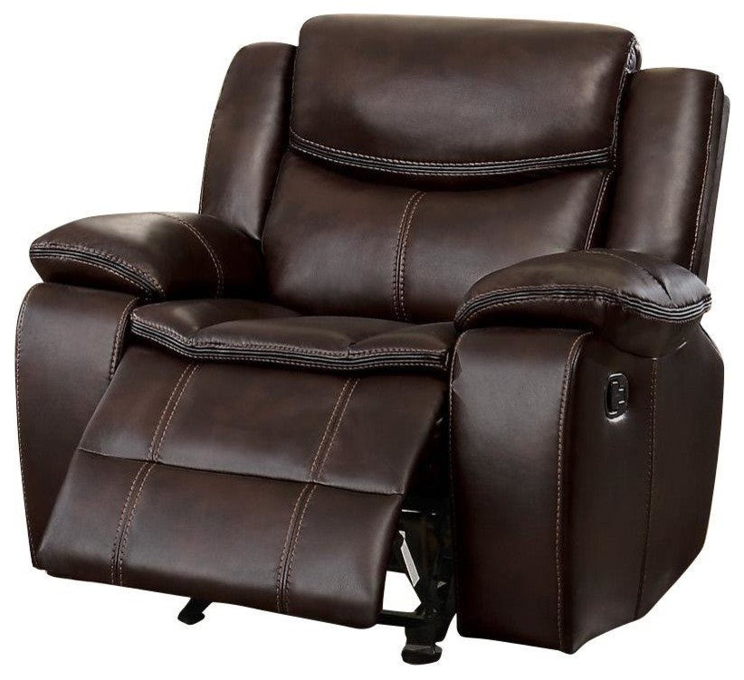 2-Piece Bogo Double Reclining Sofa and Glider Chair, Dark Brown Leather