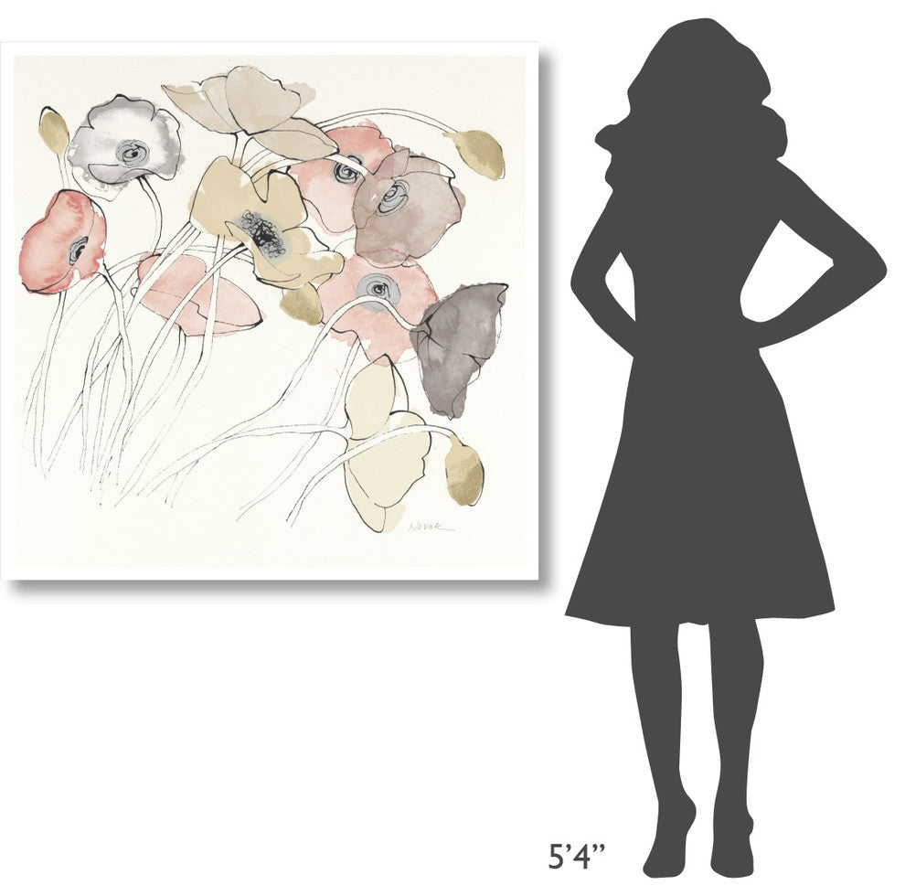 "Black Line Poppies II Watercolor Neutral" Paper Print by Shirley Novak, 42"x42"