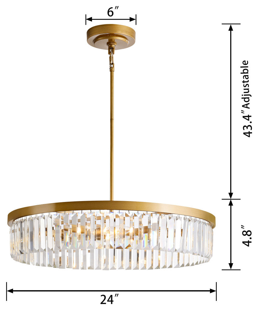 Eva Brushed Brass 6-light Glam Crystal Glass Prism Drum Chandelier
