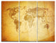 "Vintage Classic Map" Glossy Metal Wall Art, 3 Panels, 36"x28"