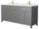 72"DBL Bath Vanity Dark Gray, White Cult.Marble Countertop, Sinks, Gold Trim