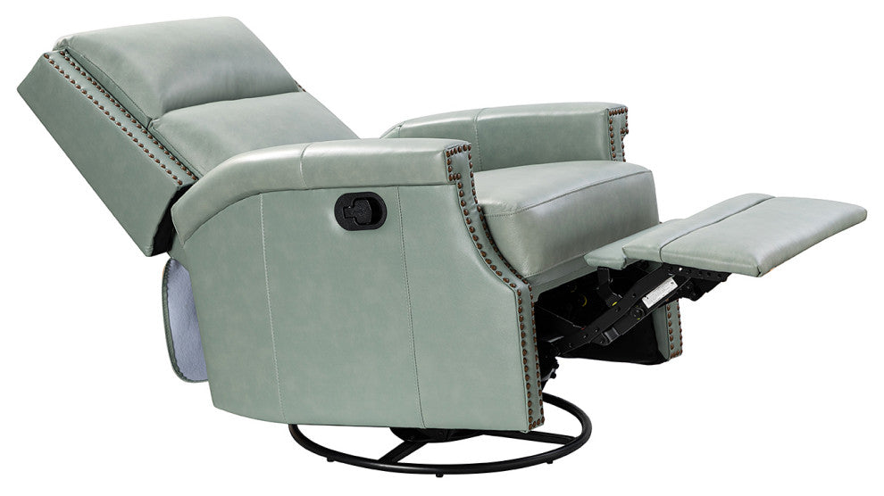 Genuine Leather Swivel Rocker Recliner, Sage