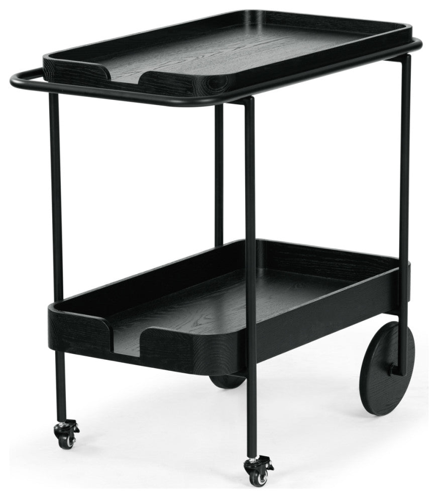 Safavieh Couture Malek Wood 2 Shelf Bar Cart, Black