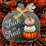 Trick or Treat Pumpkin Stack Handmade Halloween Wreath