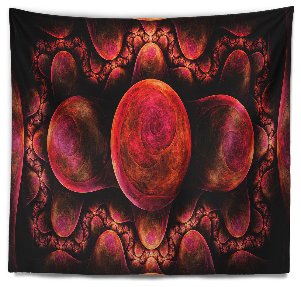 Red Exotic Fractal Pattern Abstract Wall Tapestry, 92"x78"