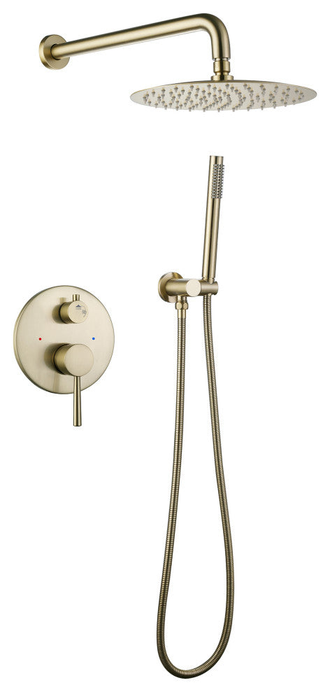 Rain Shower System with Hand Shower-Includes Rough-In Valve, Brushed Gold