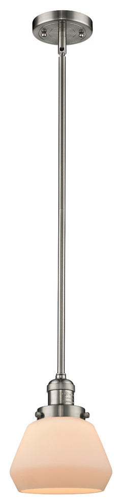 Fulton 1-Light LED Mini Pendant, Brushed Satin Nickel, Glass: Matte White Cased