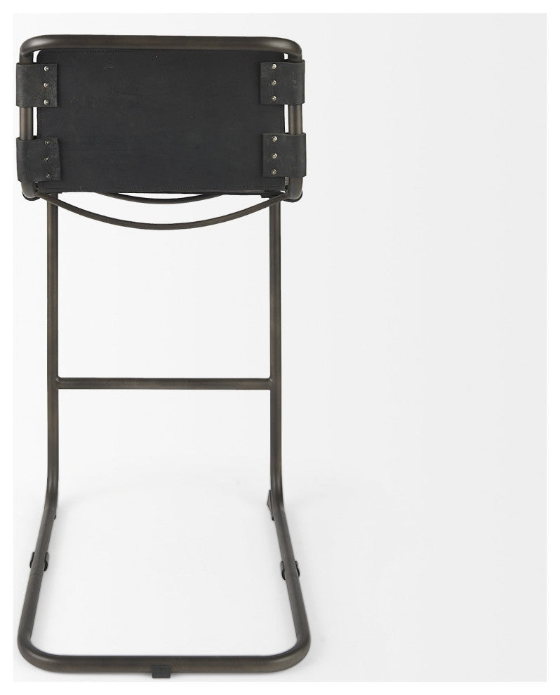 Black Leather Iron Framed Bar Stool