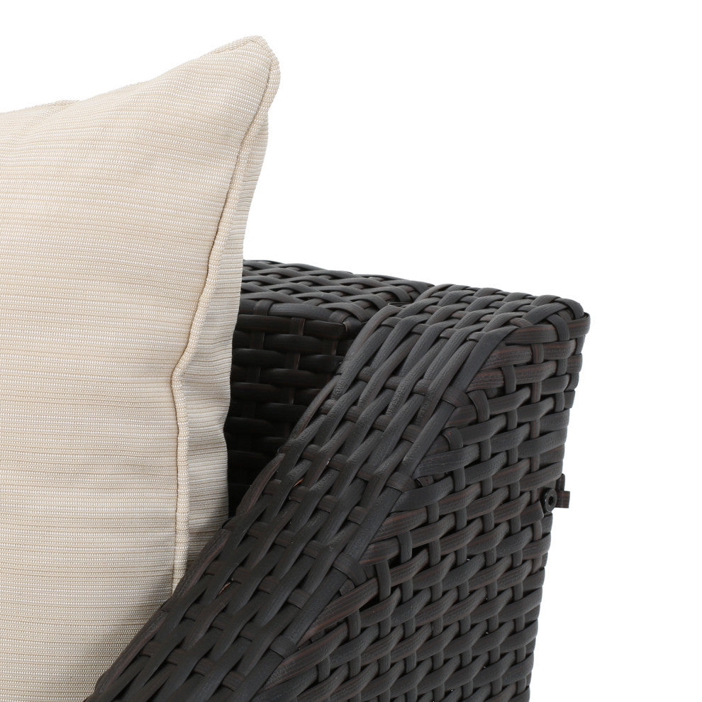 GDF Studio 6-Piece Caspian Outdoor Wicker Sectional Sofa Set With Cushions, Brow