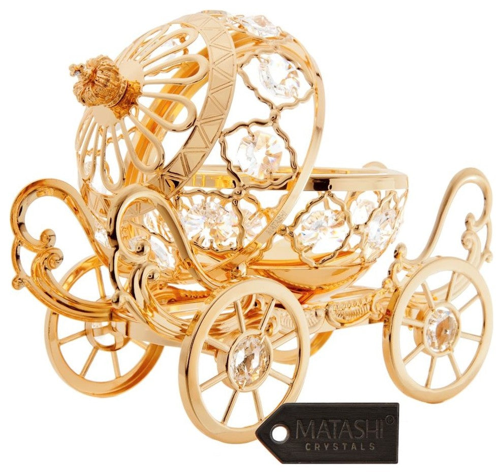 24K Gold Plated Crystal Studded Large Cinderella Pumpkin Coach Ornament