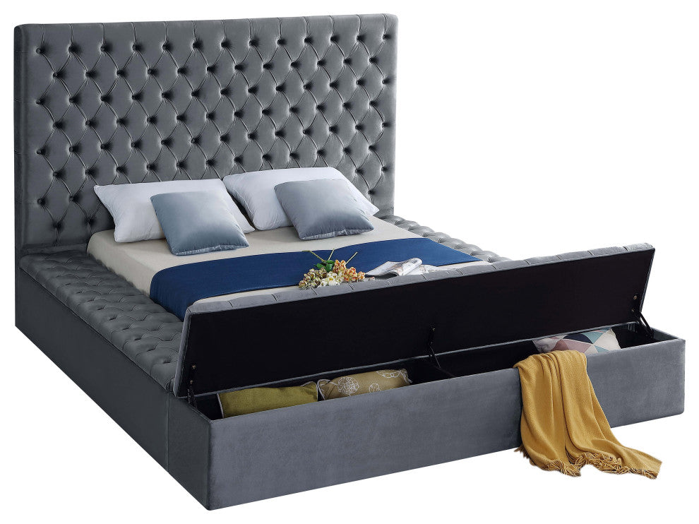 Bliss Velvet Upholstered  Bed, Gray, Full