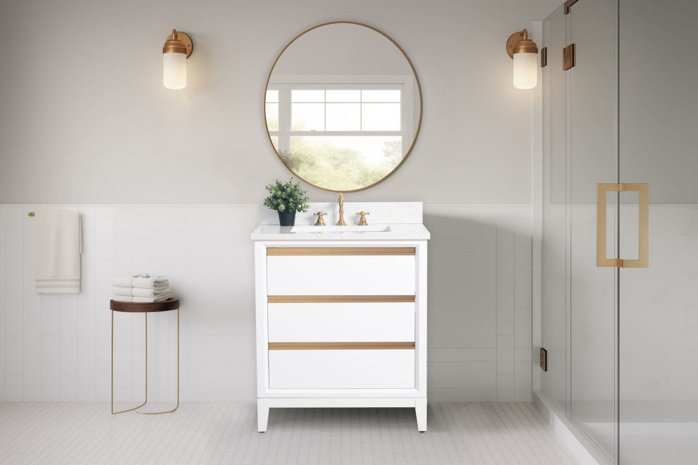 Vanity Art Bathroom Vanity With Sink, White, 30" Single