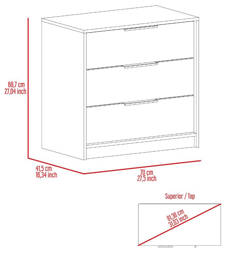 Egeo 3 Drawers Dresser, Light Gray