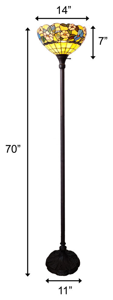 Tiffany Style Dragonfly Torchiere Floor Lamp 70" Tall