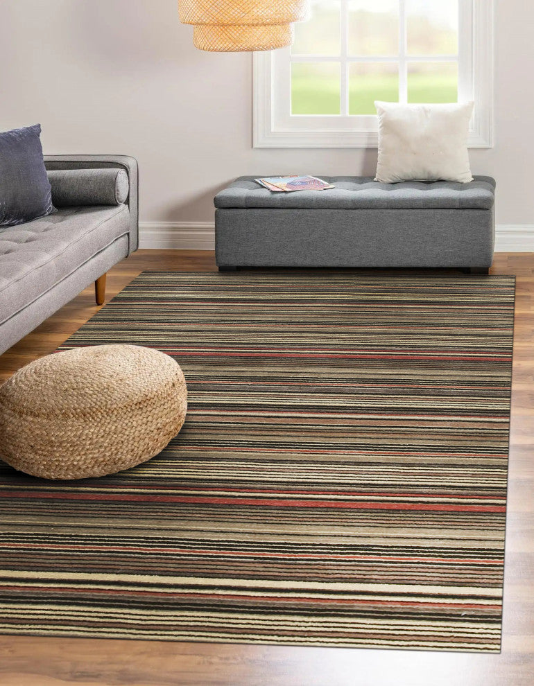 Black/Charcoal Striped Handmade Wool Rug, 3'x5'