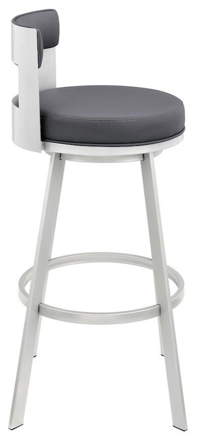 Flynn Swivel Counter or Bar Stool in Faux Leather and Metal