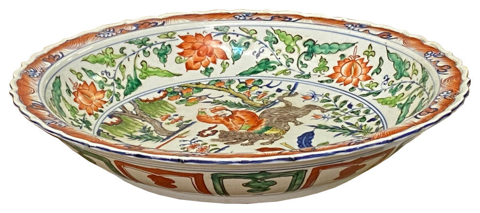 Chinese Orange White Porcelain People Scenery Display Charger Plate Hcs7437