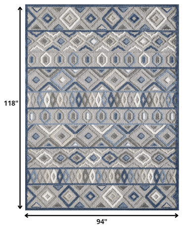 8"x10" Gray Blue Aztec Pattern Indoor Outdoor Area Rug