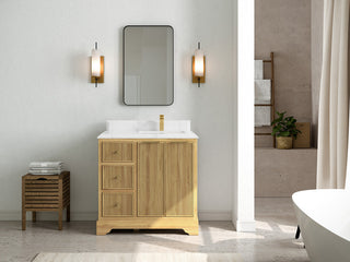 Austin 36 Right Offset Bath Vanity in Light Natural Teak 1.5" Empira Quartz