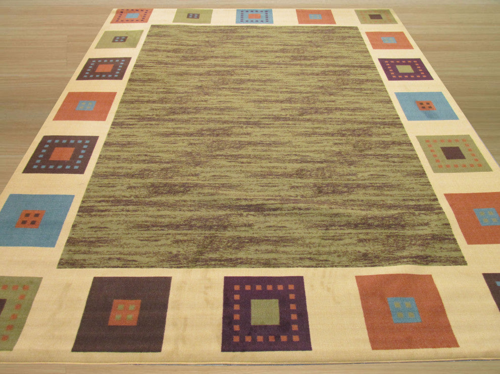 Green Transitional Solid Gabbeh Rug, 7'10x9'10