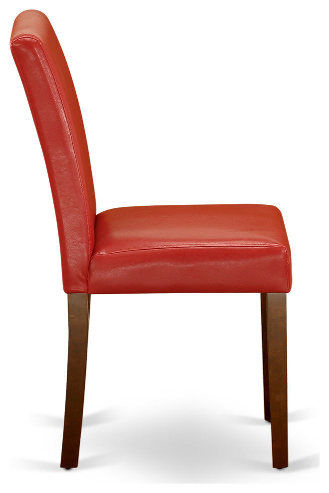 5-Piece Square 36" Table and 4-Parson Chair, Pu Leather Color Firebrick Red