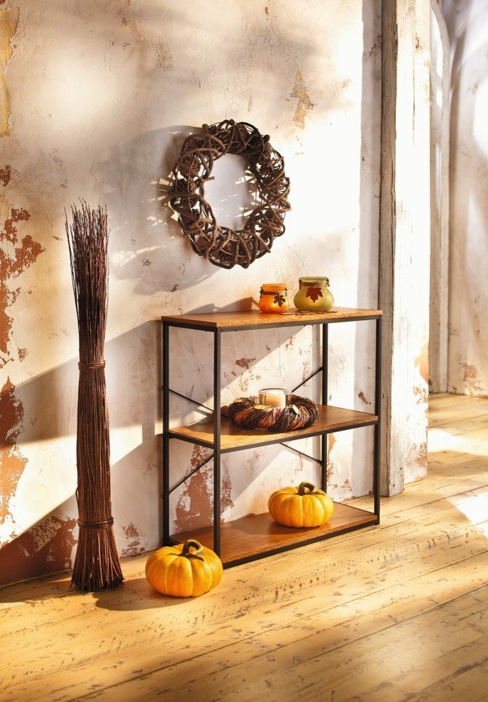 32" Tall Metal 3-Tier Etagere Bookcase With Wood Shelves
