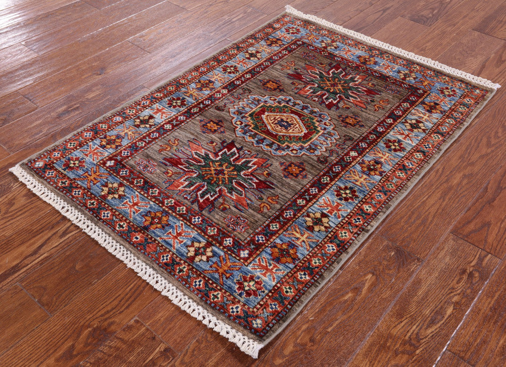 Geometric Super Kazak Handmade Wool Rug 2' 9" X 3' 10" Q10280