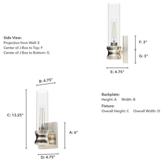 Lenlock Brushed Nickel, Clear Seeded Glass Glass 1 Light 22" Sconce Wall