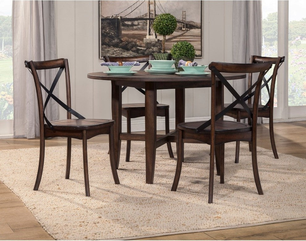 Aged Look Round Table In Rubberwood Brown