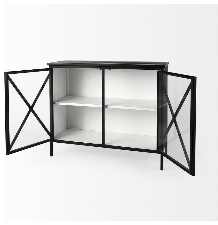 Slender Sleek Black Two Door Glass Cabinet