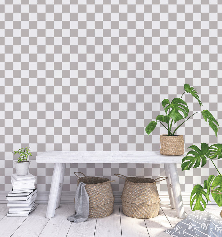 Checkmate Peel and Stick Wallpaper Grey Check Sample